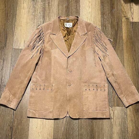 Scully Other - VTG Scully Suede Leather Fringe Jacket Mens XL Tan Western Cowboy Rodeo Biker